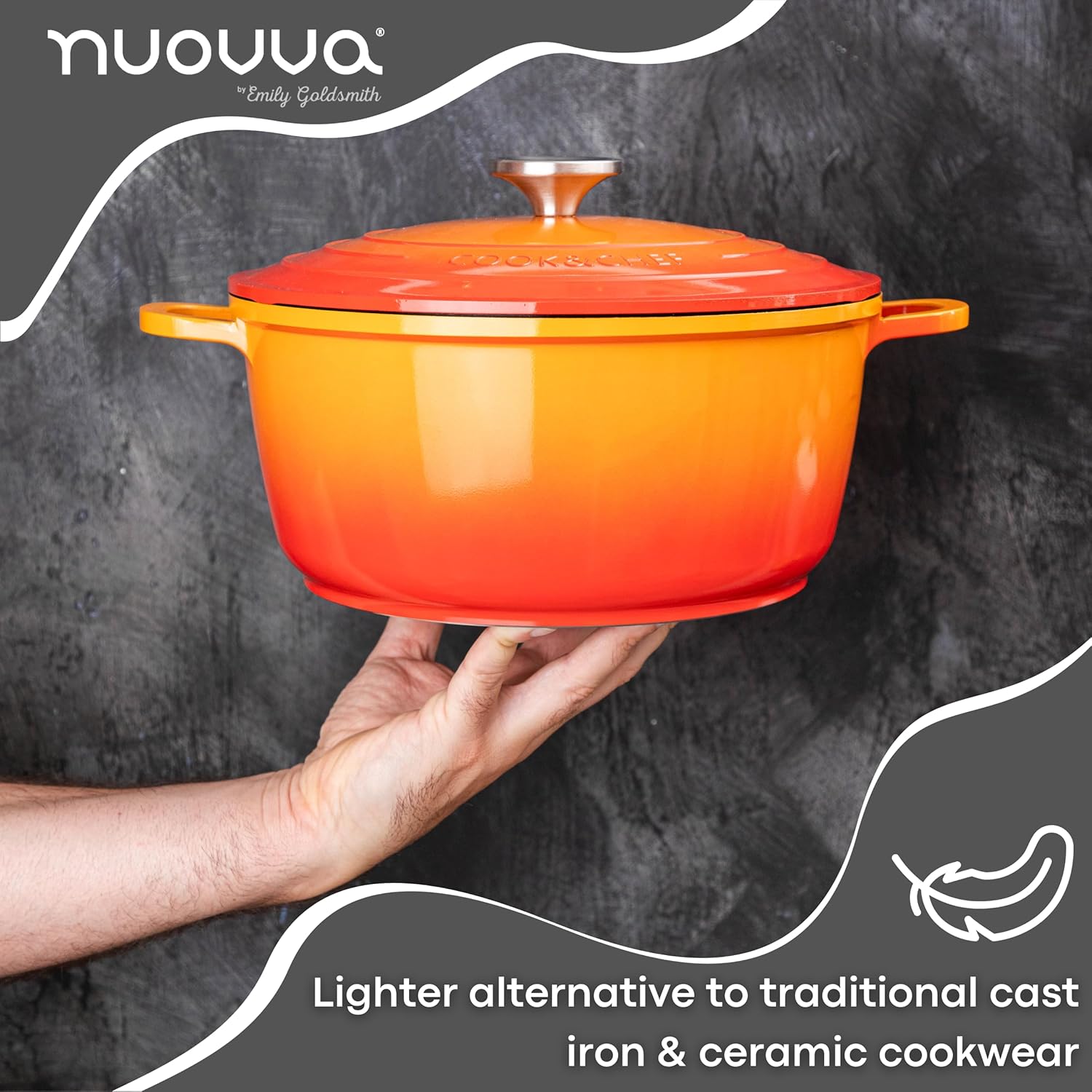 Casserole Dishes with Lid Oven Proof – Non Stick Deep Dutch Oven – Induction Cooking Pot – Oven Safe Aluminium Stockpot – 4L, 24cm, Orange – by Nuovva-5