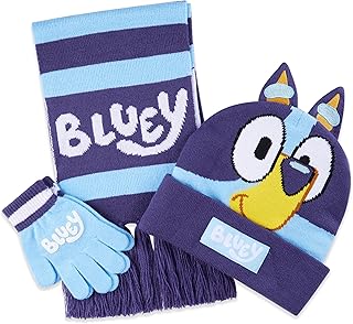 Bluey Hat Scarf and Gloves Set Kids - Beanie Scarf and Kids Gloves One Size Cosy Winter Accessories - Gifts for Kids