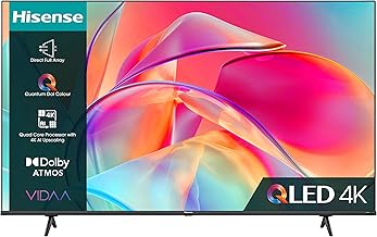 Hisense 43 Inch QLED Smart TV 43E7KQTUK - Quantum Dot Colour, 60Hz VRR, Dolby Vision, Bluetooth&HDMI, Share to TV, VIDAA Smart TV, and Youtube, Freeview Play, Netflix and Disney+ (2023 Model)