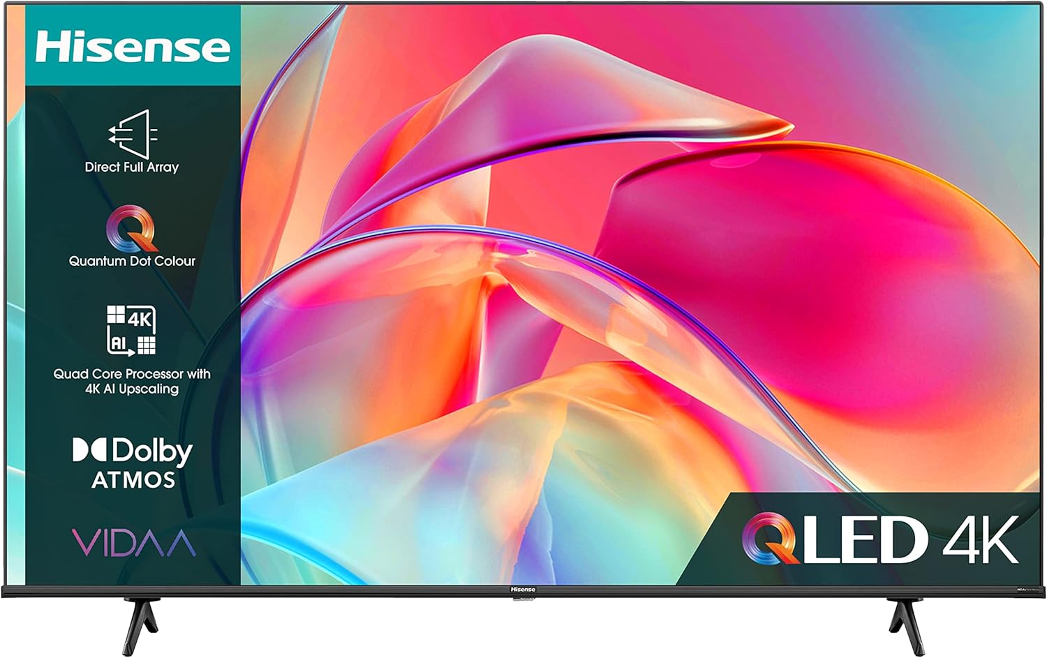 Hisense 43 Inch QLED Smart TV 43E7KQTUK - Quantum Dot Colour, 60Hz VRR, Dolby Vision, Bluetooth&HDMI, Share to TV, VIDAA Smart TV, and Youtube, Freeview Play, Netflix and Disney+ (2023 Model)-0