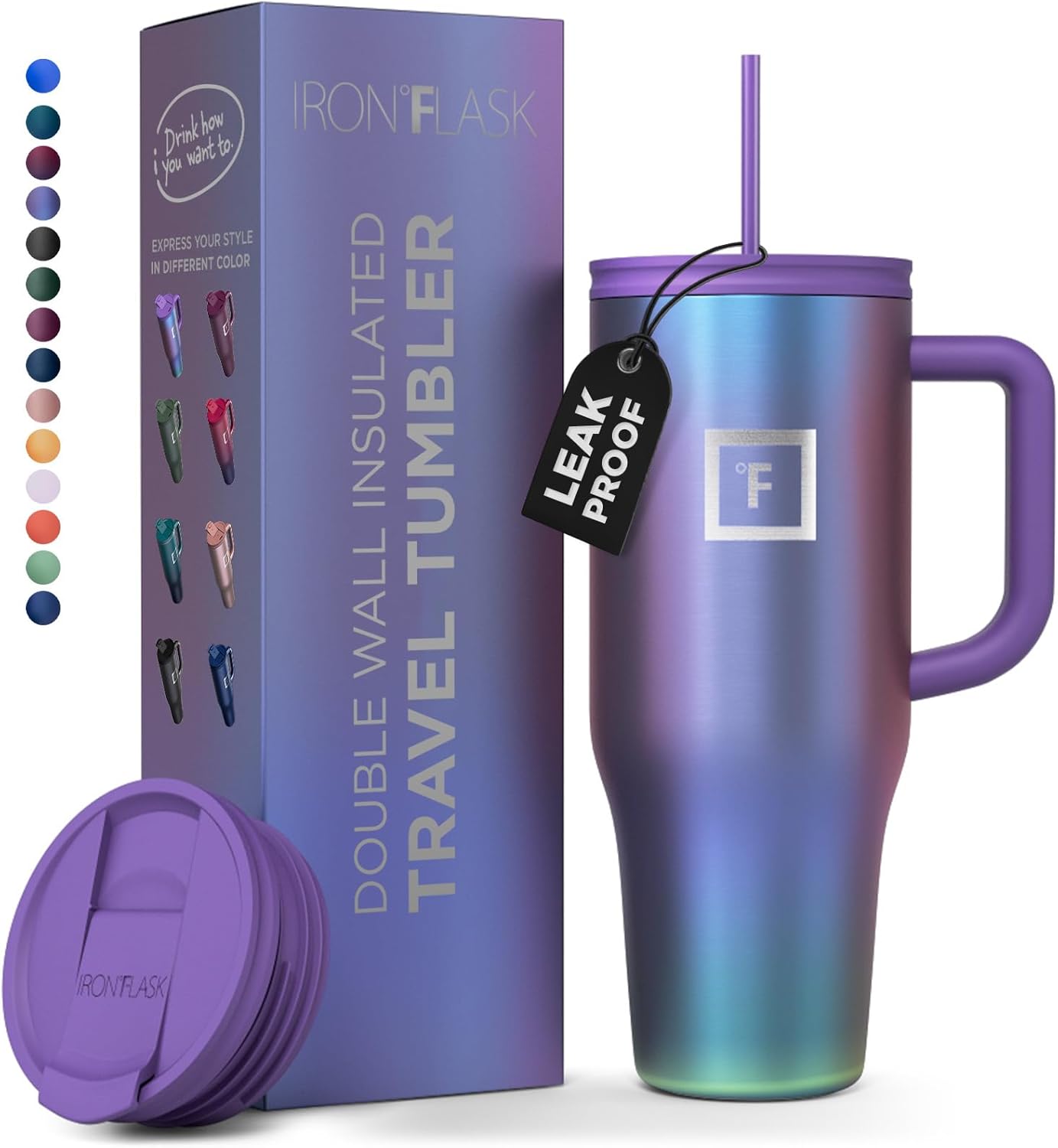 1.2L Insulated Tumbler with Straw Lid and Handle - Cold 20hrs & Hot 5hrs Drinks - Double-Walled Stainless Steel Leakproof Travel Mug - Cupholder Friendly Thermal Cup Coffee Flask-0