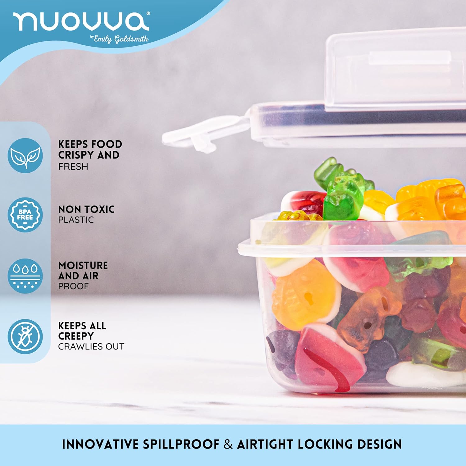 nuovva Airtight Food Dispenser Set – 14pcs Plastic Kitchen Organiser - Cereal Storage Dispenser with Lids – Food Dispenser Set – Kitchen Organisation Jars with Measuring Spoons, Marker & Labels…-7