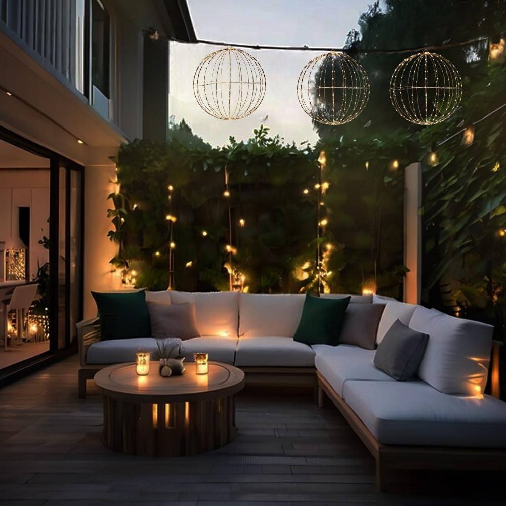 OrionMart Hanging LED Light Ball Large Globe Light Metal Spheres Pendant | Foldable Garden Ball Lights Porch Patio Tree Decoration Indoor Outdoor-2