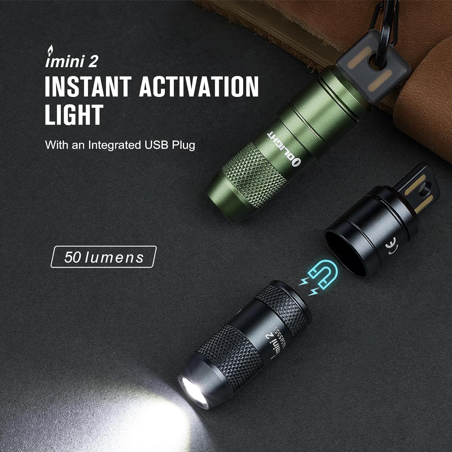 OLIGHT IMINI 2 Keychain Light 50 Lumens EDC Rechargeable Torch, Magnetic Base Light with Integrated USB Plug, High Performance LED Flashlight, Compact and Portable Mini Torch for Daily Carry(Black)-1