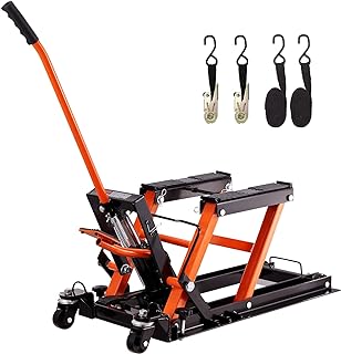 VEVOR Hydraulic Motorcycle Lift Jack, 0.7 ton Capacity ATV Scissor Lift Jack, Portable Motorcycle Lift Table with 4 Wheels, Hydraulic Foot-Operated Hoist Stand for Motorcycle ATV UTV Powersports