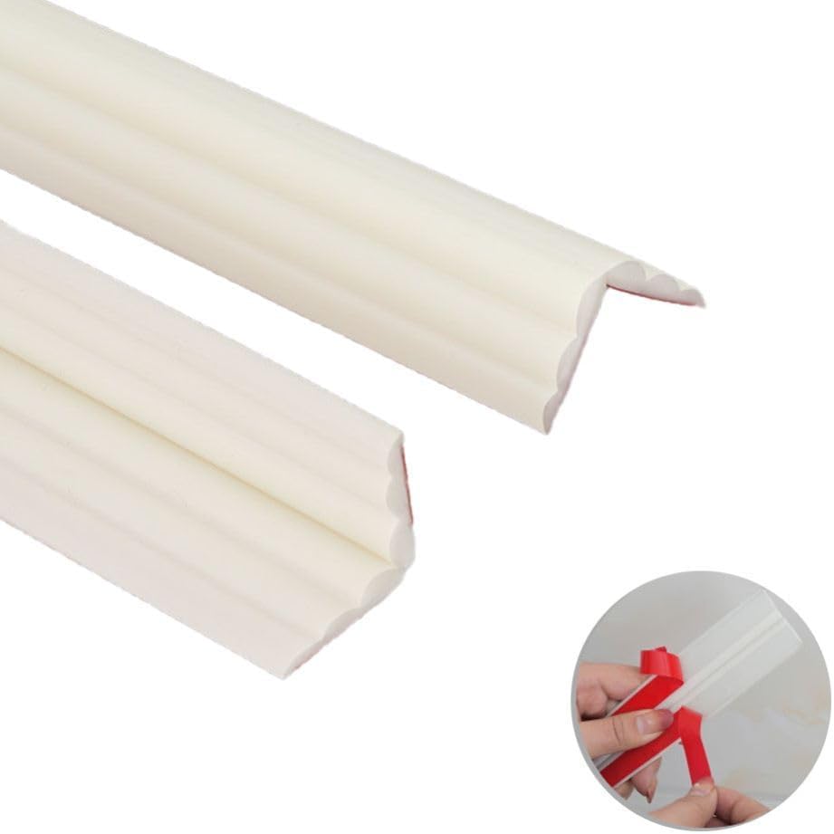 2M PVC Edging Trim for Tile Floor Bathroom Door Frame Countertops,Self Adhesive Inside & Outside Corner Strip,Floor Transition Strip,Caulk Molding Trim,Furniture Protector Guards,40mm-0