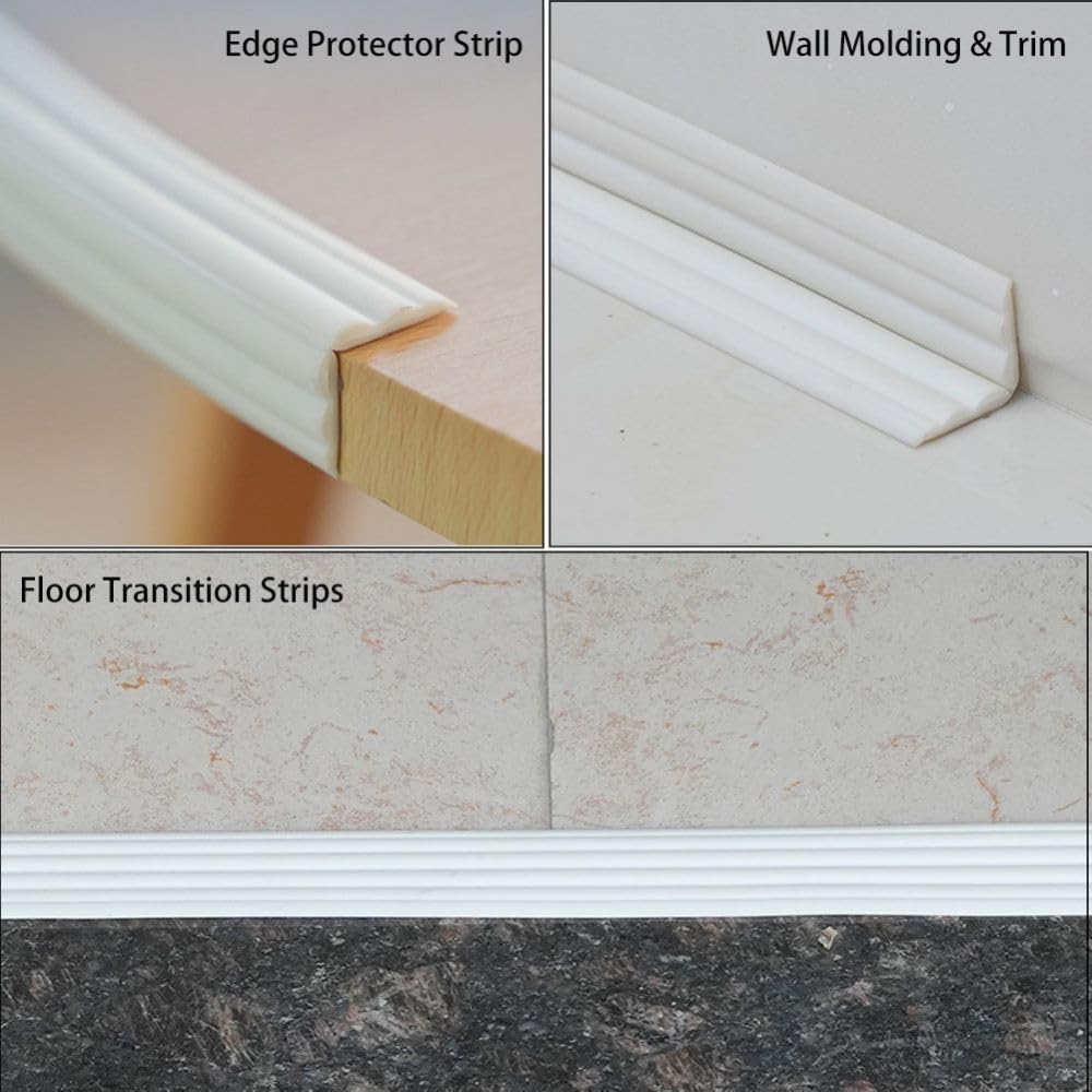 2M PVC Edging Trim for Tile Floor Bathroom Door Frame Countertops,Self Adhesive Inside & Outside Corner Strip,Floor Transition Strip,Caulk Molding Trim,Furniture Protector Guards,40mm-2