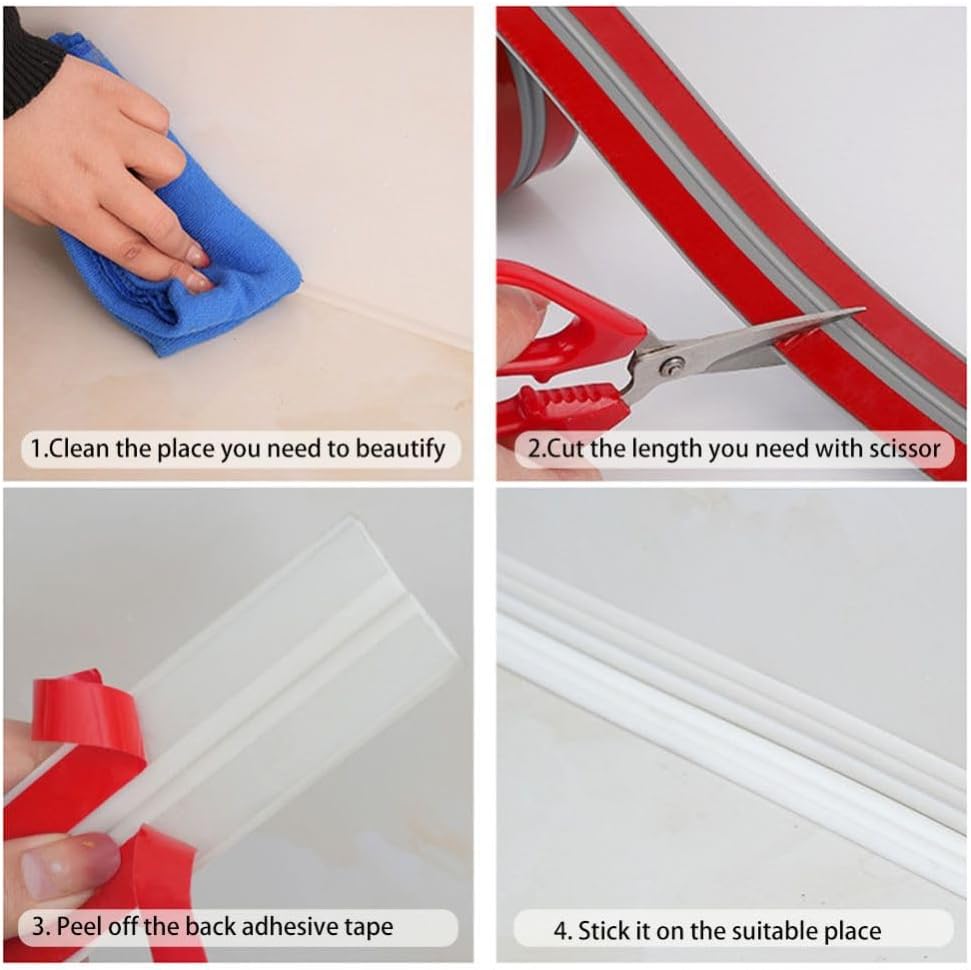 2M PVC Edging Trim for Tile Floor Bathroom Door Frame Countertops,Self Adhesive Inside & Outside Corner Strip,Floor Transition Strip,Caulk Molding Trim,Furniture Protector Guards,40mm-6