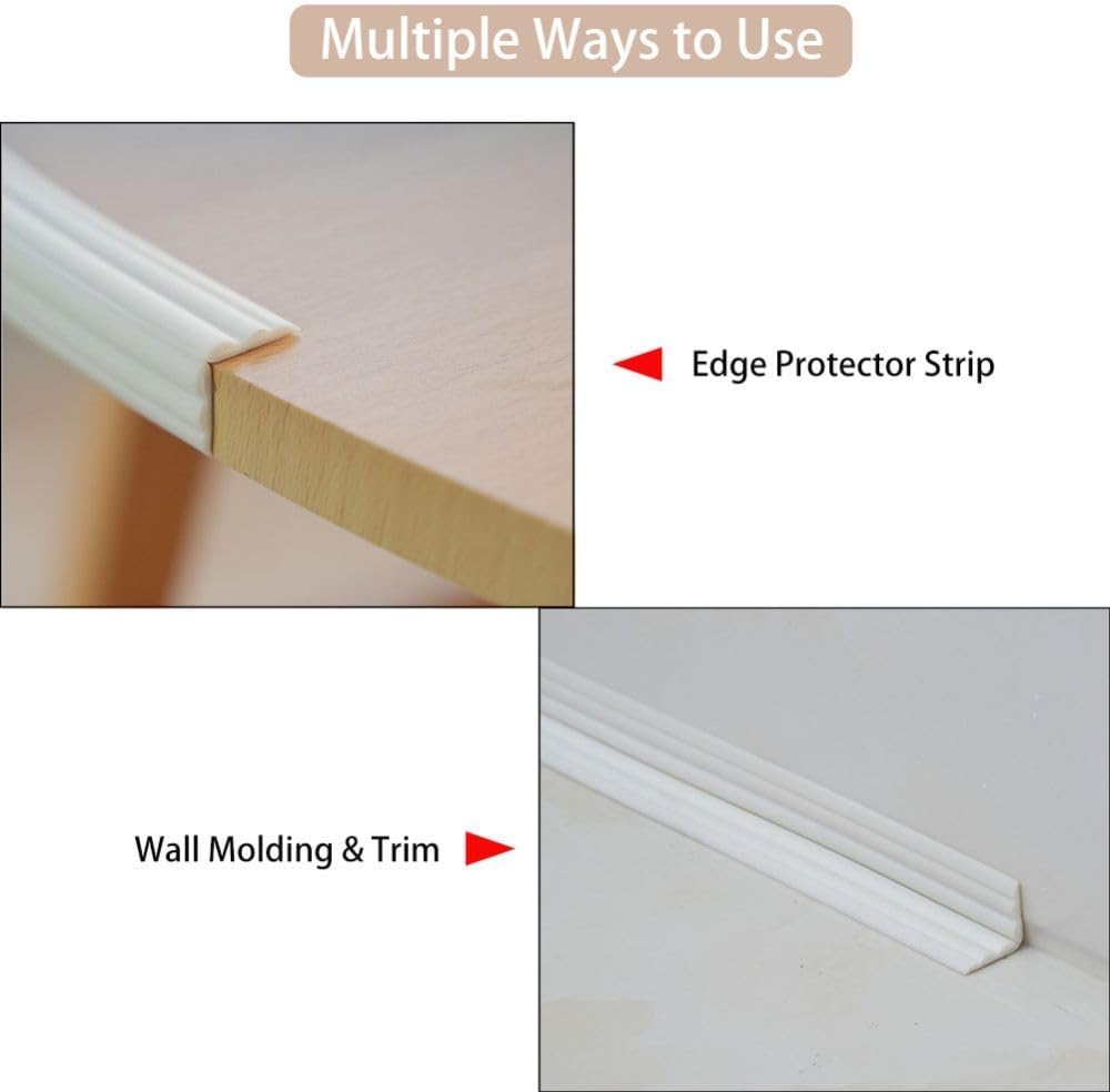 2M PVC Edging Trim for Tile Floor Bathroom Door Frame Countertops,Self Adhesive Inside & Outside Corner Strip,Floor Transition Strip,Caulk Molding Trim,Furniture Protector Guards,40mm-7