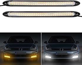 AUTOXBERT Car LED Turn Signal Lights, Universal Pair of DRL Front Bumper Daytime Running Lamp Strip White Yellow Light Color Waterproof(15.5CM)