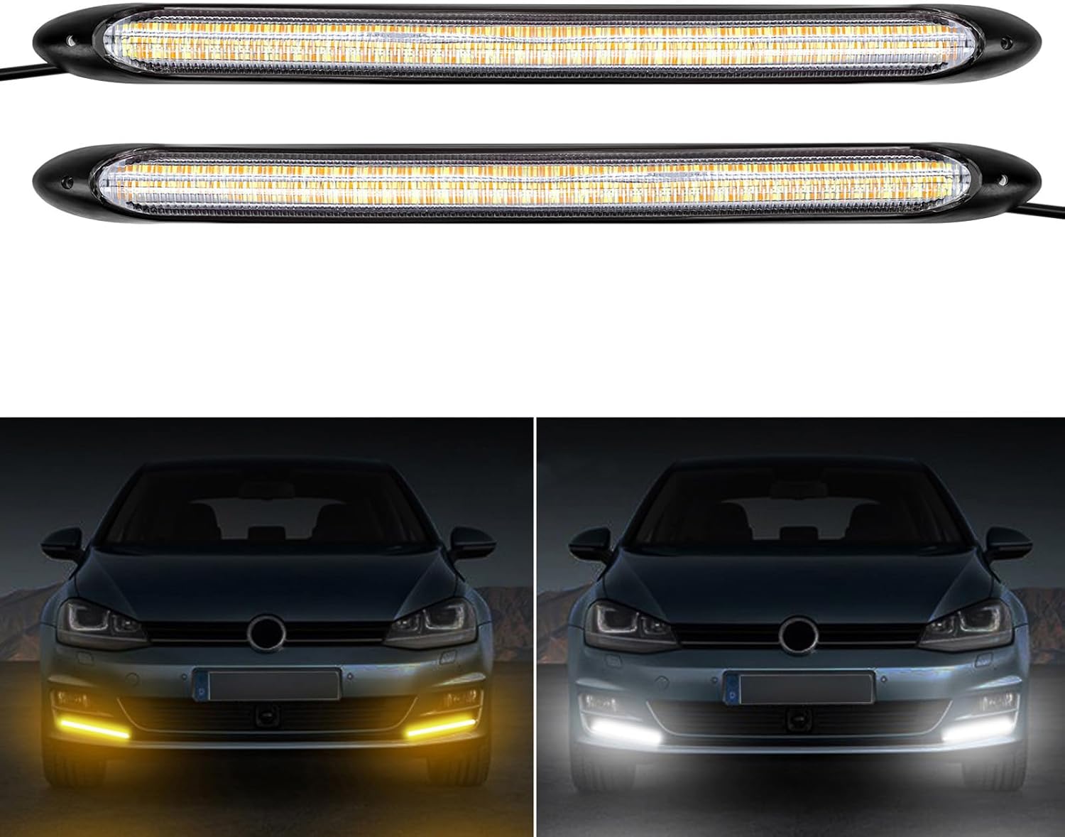 AUTOXBERT Car LED Turn Signal Lights, Universal Pair of DRL Front Bumper Daytime Running Lamp Strip White Yellow Light Color Waterproof(15.5CM)-0