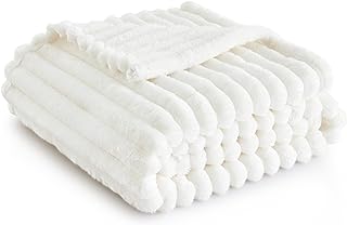 Bedsure Soft Fleece Throw Blanket - Fluffy Cosy Warm Fleece Blanket for Sofa, Bed and Couch, Single, Off White, 130x170 cm