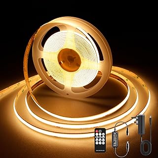 AXMOTUT COB LED Strip Lights 5m, 2700K Warm White Dimmable LED Strip, 1600 LEDs Super Bright DC24V LED Light Strip CRI90+ with RF Remote and UKCA Power Supply for DIY Home Decoration