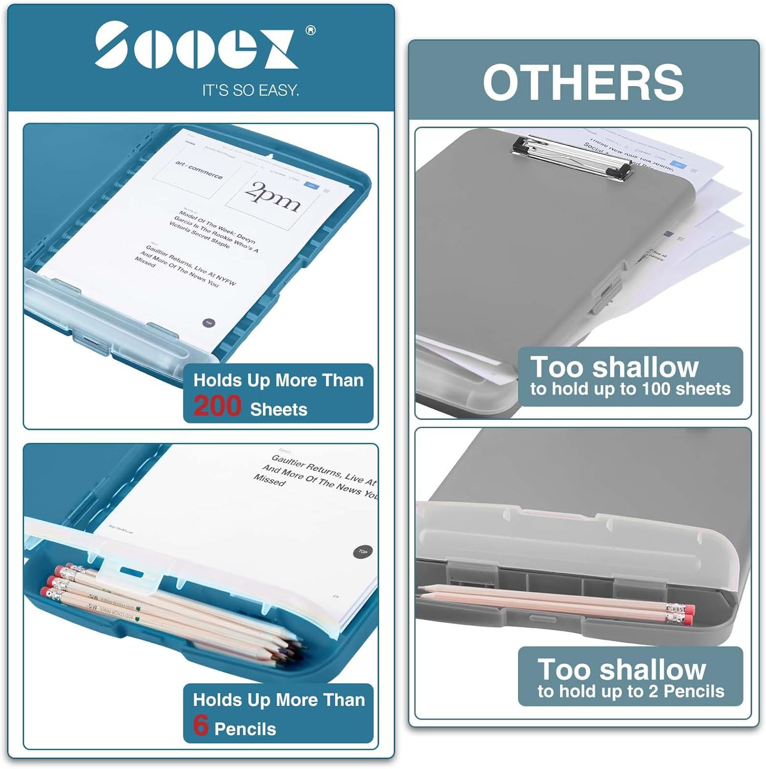 Sooez Clip Boards 8.5x11 with Storage, High Capacity Storage Clipboard, Nursing Clipboard Folder with Pen Holder, Heavy Duty Plastic Clipboard with Low Profile Clip, Clipboard Binder for Teacher, Work-2