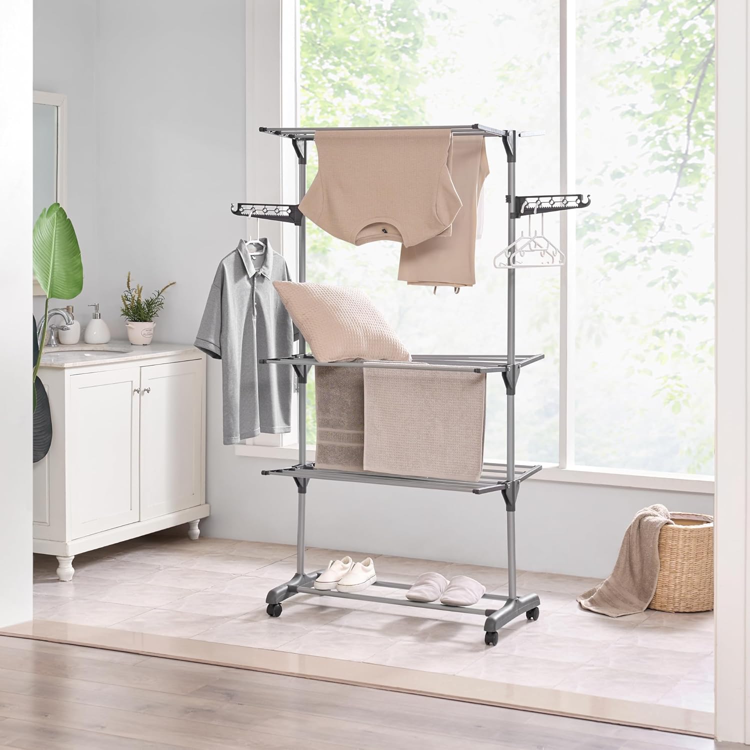 Vivo Technologies Clothes Drying Rack 4-Tier Folding Clothes Airer,Metal Laundry Drying Rack Collapsible Clothes Rack,Expandable Clothes Drying Rack Dryer Hanger Rack Grey-1