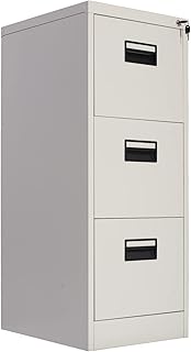 Frideko Filing Cabinets - Lockable Cabinet, 3 Drawers Metal Cabinet, Office Cabinet with Lock Utility Storage Cupboard Locker, Need to Assembly (Light Grey)