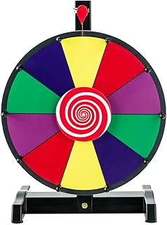 GYMAX Color Prize Wheel, 12"/15" Tabletop Spinning Game with 10/12 Slots, Dry Erase Marker and Eraser, Roulette Wheel of Fortune Game for Party Pub Tradeshow Carnival (12")