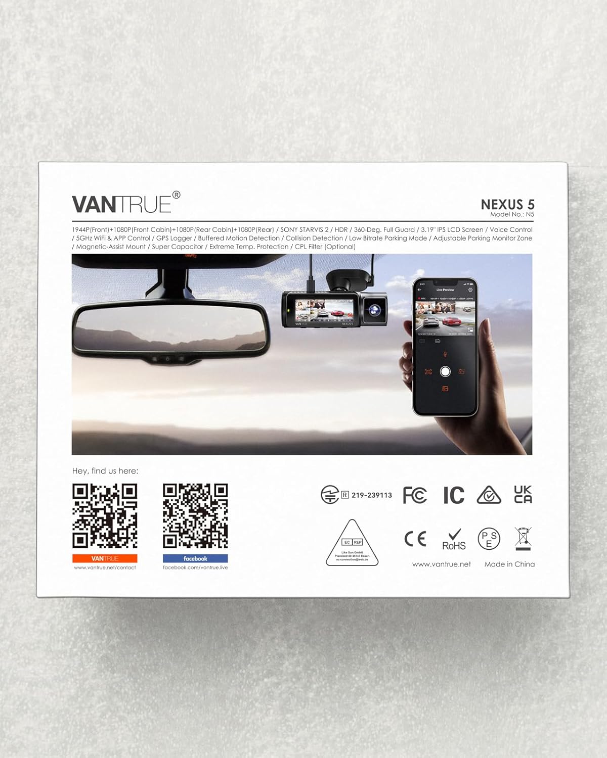 VANTRUE N5 Dash Cam 4 Channel 2.7K 5G WiFi GPS, STARVIS 2 Night Vision, 360° Dashcam for Cars Front Rear Inside, Dash Camera Voice Control HDR IR, Car Dash Cam 24H Buffered Parking Mode, Support 512GB-10