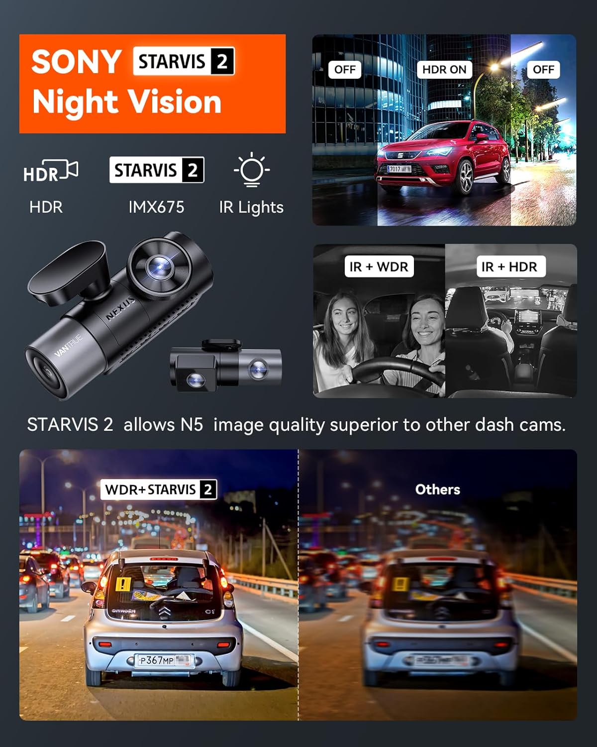 VANTRUE N5 Dash Cam 4 Channel 2.7K 5G WiFi GPS, STARVIS 2 Night Vision, 360° Dashcam for Cars Front Rear Inside, Dash Camera Voice Control HDR IR, Car Dash Cam 24H Buffered Parking Mode, Support 512GB-3