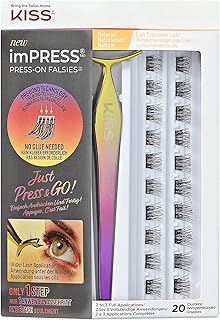 KISS imPRESS Press-On Falsies Eyelash Clusters Kit, Natural, Black, No Glue Needed, Fuss Free, Invisible Band, Natural, 24 Hours, No Damage, No Sticky Residue, Gorgeous, Quick & Easy | 20 Clusters