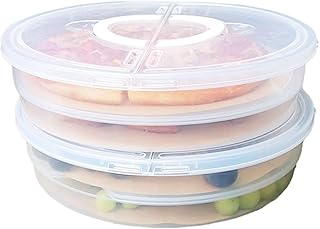 Joyfulmap 2 Pack Pizza Storage Container with Lid and Handle, 12“ Reusable Food Storage Container with Dividers, Oil Absorbing Paper, Round Compartments for Food Cake, Desserts