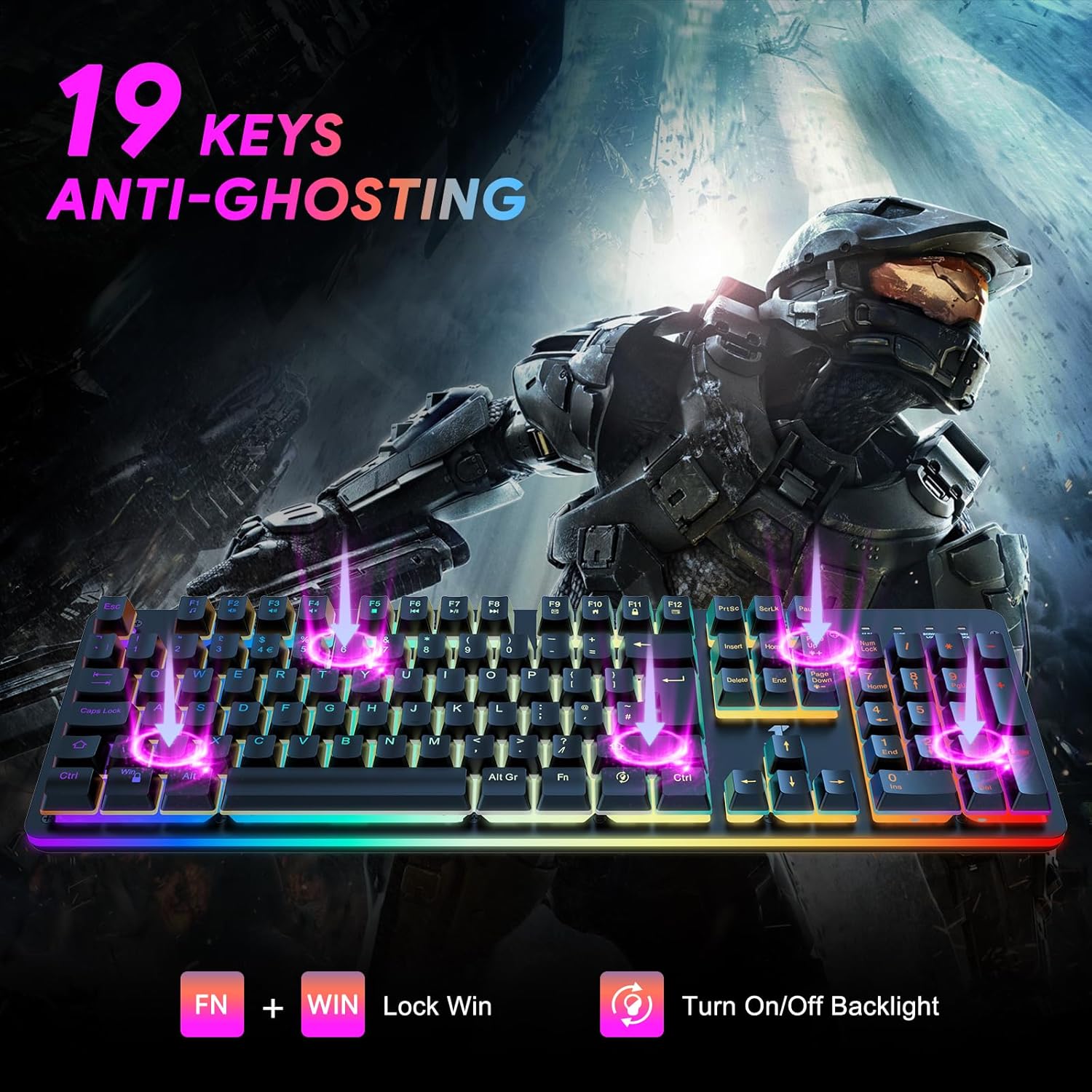 TECURS Gaming Keyboard Wired, RGB Backlit, Customizable Actuation, Anti Ghosting Silent Keyboard, 105 Keys Full Size Ergonomic Waterproof Keyboard for PC Gamers, QWERTY Layout-4