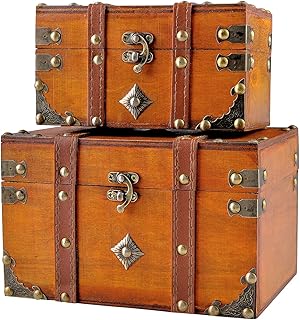 2 pcs/Set Vintage Handmade Storage Box - Vintage Wooden Storage Box Antique Style Jewelry Organizer for Wardrobe Jewerly Box Trinket Box Decorative Box (301-Combo4)