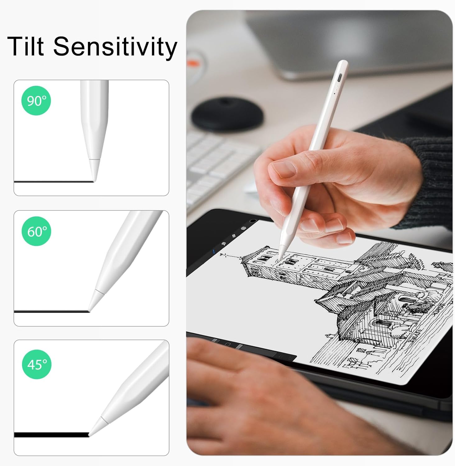 Stylus Pen for iPad with QuickCharging, Substitute for Apple Pencil with Palm Rejection, Tilt Sensitivity, Magnetic Attraction, Work with iPad, iPad Pro, iPad Air, iPad Mini(2018-2023)-5