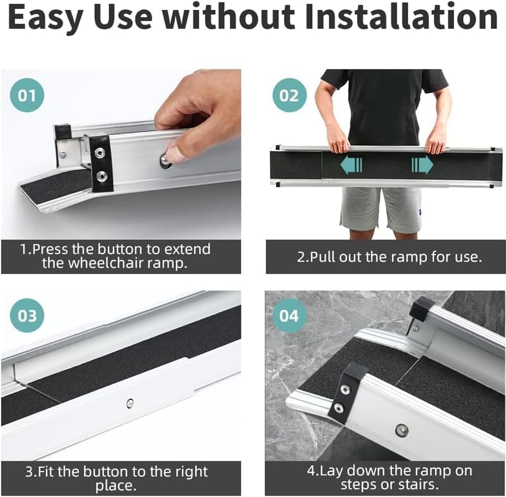 2PCS Telescopic Wheelchair Ramps 4FT, gardhom Portable Adjustable Ramps for Mobility Scooters 272KG Loading Capacity for Home Front Door Stair Steps-4