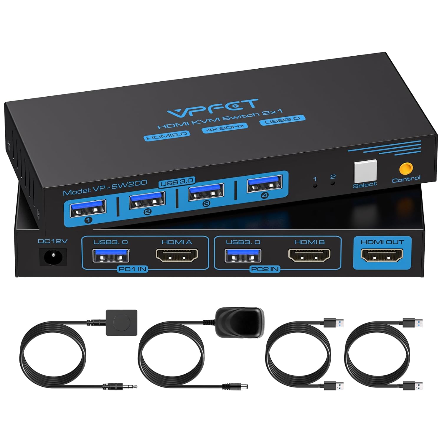 HDMI KVM Switch 2 PC 1 Monitor Support 4K@60Hz USB 3.0 KVM Switches for 2 computers Share 1 Monitor and 4 USB 3.0 devices such as Keyboard Mouse Printer. Power Adapter and Wired Controller Included-0