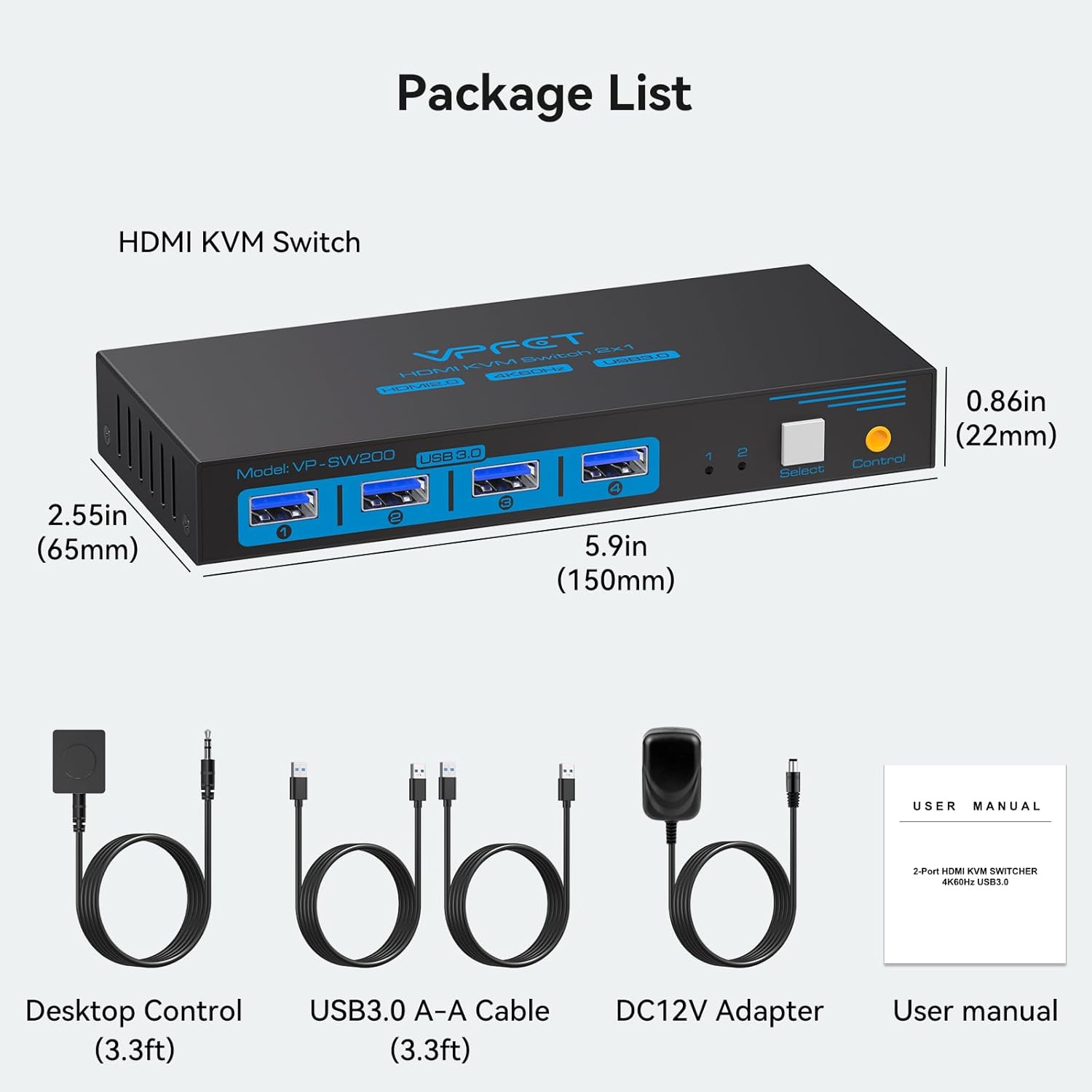 HDMI KVM Switch 2 PC 1 Monitor Support 4K@60Hz USB 3.0 KVM Switches for 2 computers Share 1 Monitor and 4 USB 3.0 devices such as Keyboard Mouse Printer. Power Adapter and Wired Controller Included-5