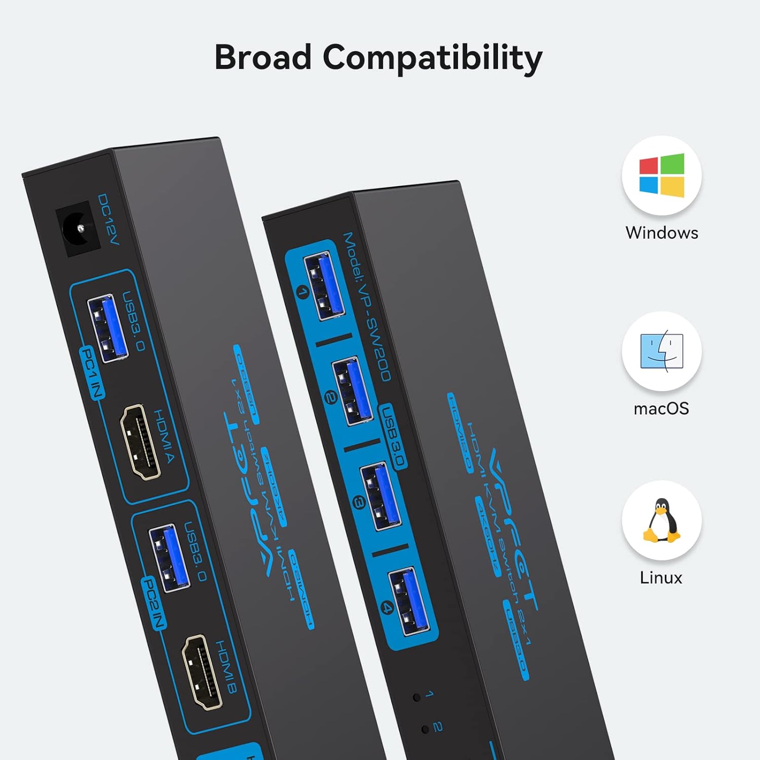 HDMI KVM Switch 2 PC 1 Monitor Support 4K@60Hz USB 3.0 KVM Switches for 2 computers Share 1 Monitor and 4 USB 3.0 devices such as Keyboard Mouse Printer. Power Adapter and Wired Controller Included-6