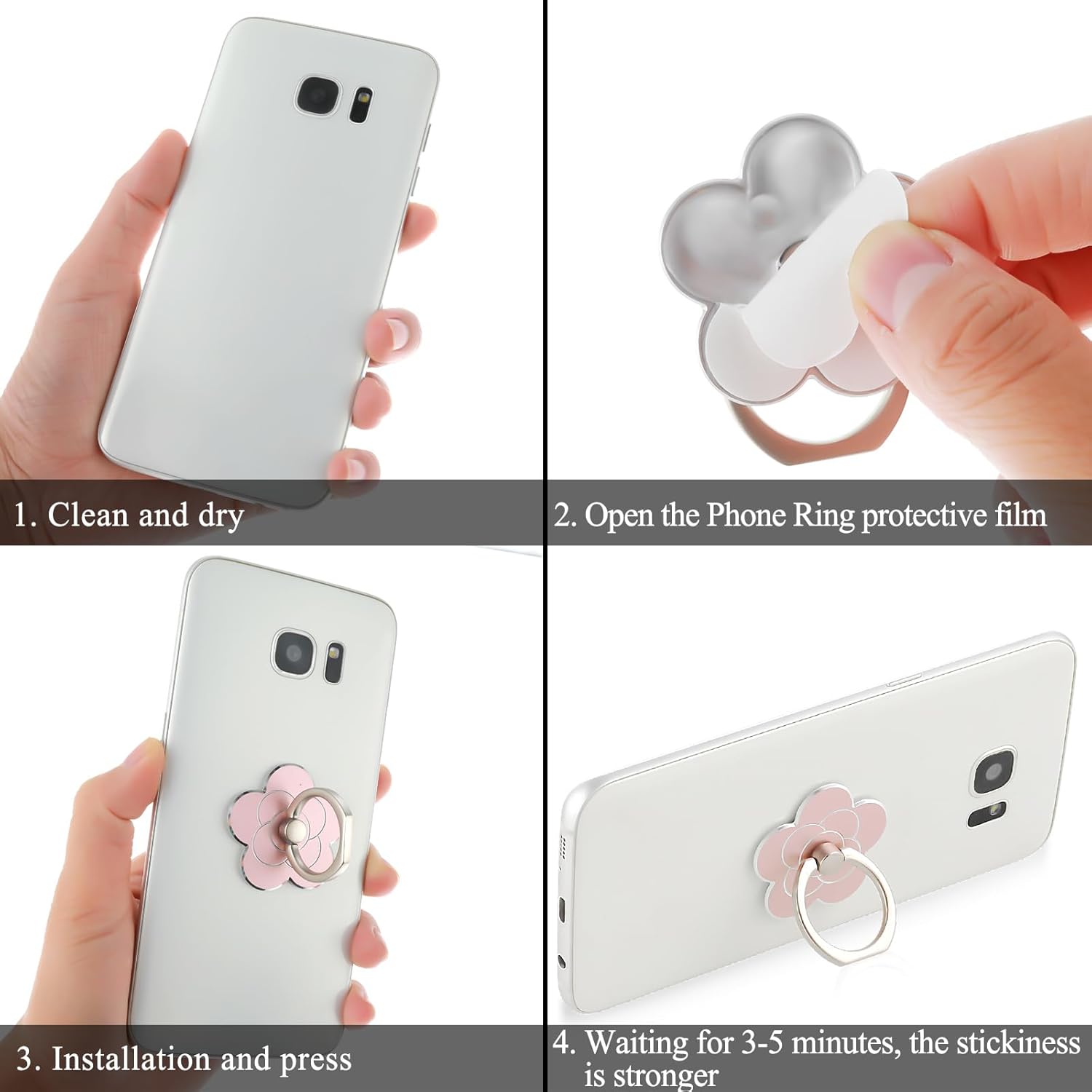 Sibba 2pcs Phone Ring Holder Kickstand Cellphone Flower Finger Ring Grips Stand Metal Universal Accessories Compatible with Smartphone, Mobile Phones, Phone case (Silver, Rose Gold)-3