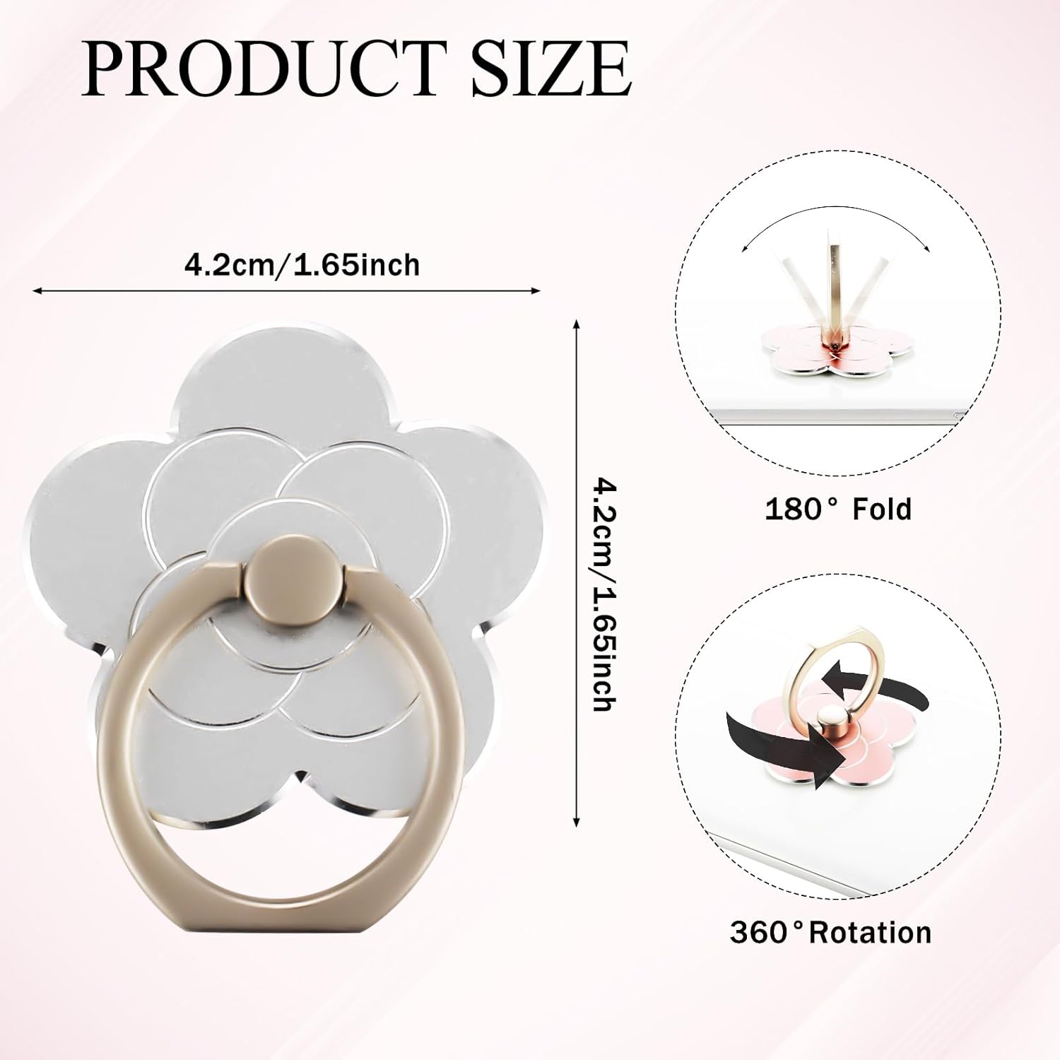 Sibba 2pcs Phone Ring Holder Kickstand Cellphone Flower Finger Ring Grips Stand Metal Universal Accessories Compatible with Smartphone, Mobile Phones, Phone case (Silver, Rose Gold)-5