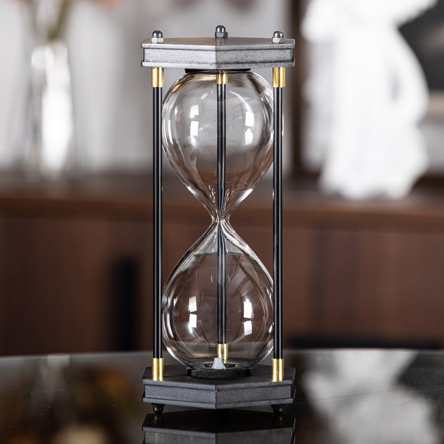 Fillable Hourglass Timer, Hexagon Wooden Frame Decorative Sand Timer (Empty Hourglass, Large Size)-1