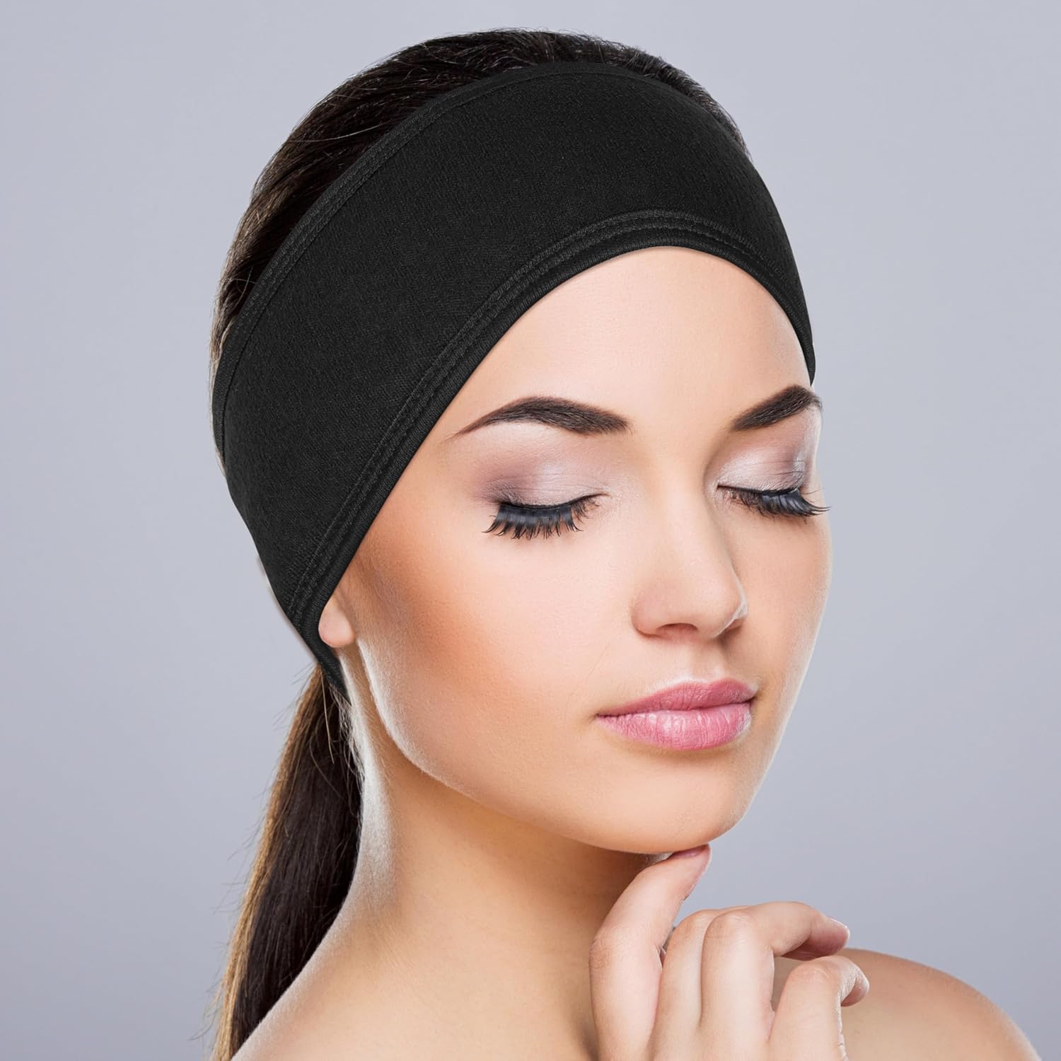 Belle Vous 10 Pack of Black Spa Facial Headbands - Non-Slip Makeup Wrap Headband - Adjustable Face and Shower Terry Cloth - Towel to Protect Hair and Head for Washing, Yoga, Baths and Sport-2