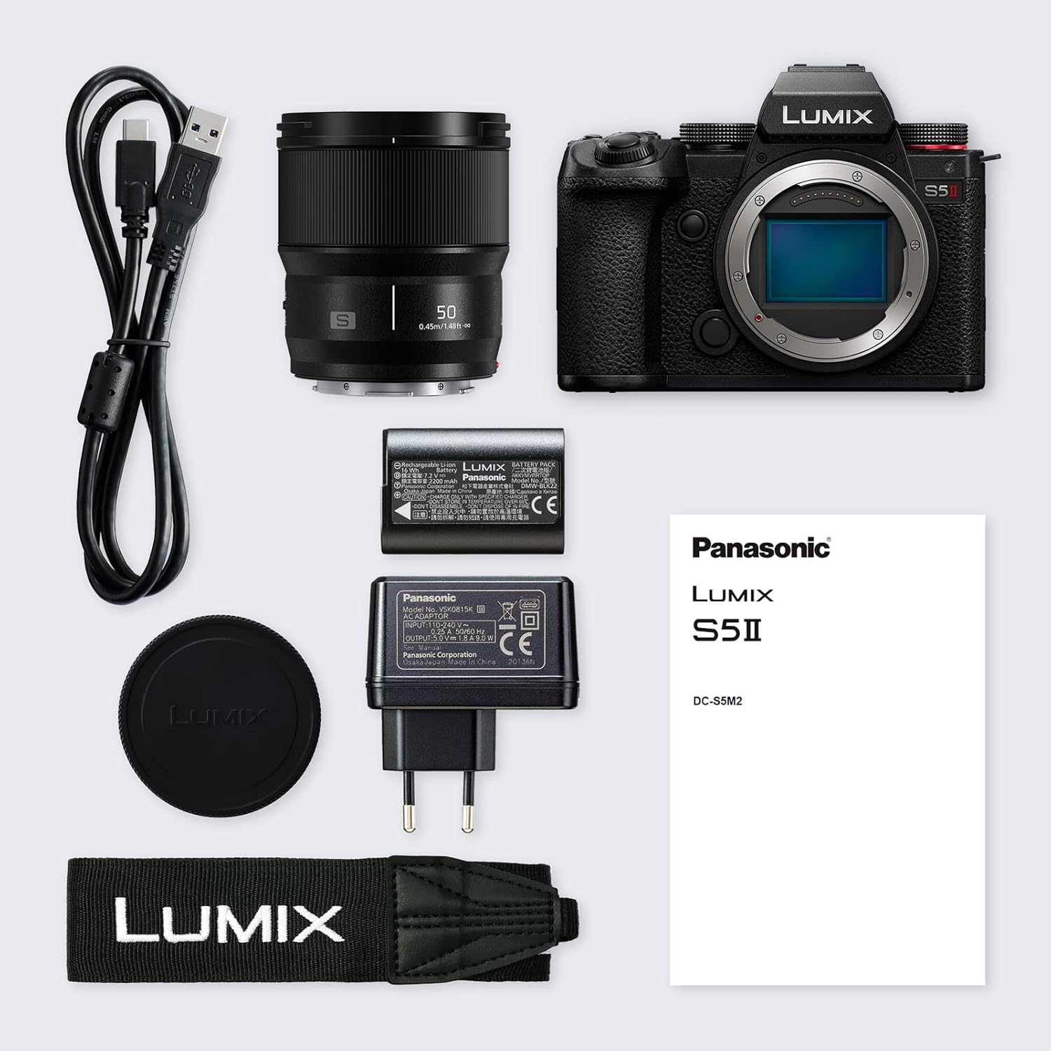 Panasonic LUMIX S5II Full Frame Mirrorless Camera Kit with New Phase Hybrid AF, Active I.S, Unlimited 4:2:2 10-bit recording, 4K 60p and 6K 30p with LUMIX 50mm F1.8 L-Mount lens - DC-S5M2CE-1