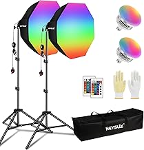 Heysliy Octagonal Softbox Lighting Kit 2x26''/65cm, Photography Lighting with 2 x 150W Dimmable RGB LED Bulbs, Studio Lighting for Video Recording, Fashion Portrait, Product Photography, Live Stream