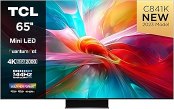 TCL C841K 65-inch Television, Mini LED, HDR 2000 nits, Quantum Dot, Full Array Local Dimming, IMAX Enhanced, 144Hz VRR, Dolby Vision & Atoms TV Powered by Google Black