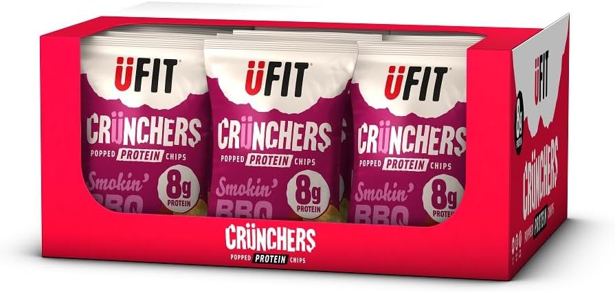 UFIT Crunchers Popped Chips, High Protein Healthy Crisps - Smokin' BBQ Flavour (Box of 18 x 35g)-0