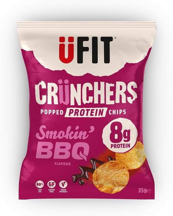 UFIT Crunchers Popped Chips, High Protein Healthy Crisps - Smokin' BBQ Flavour (Box of 18 x 35g)-1