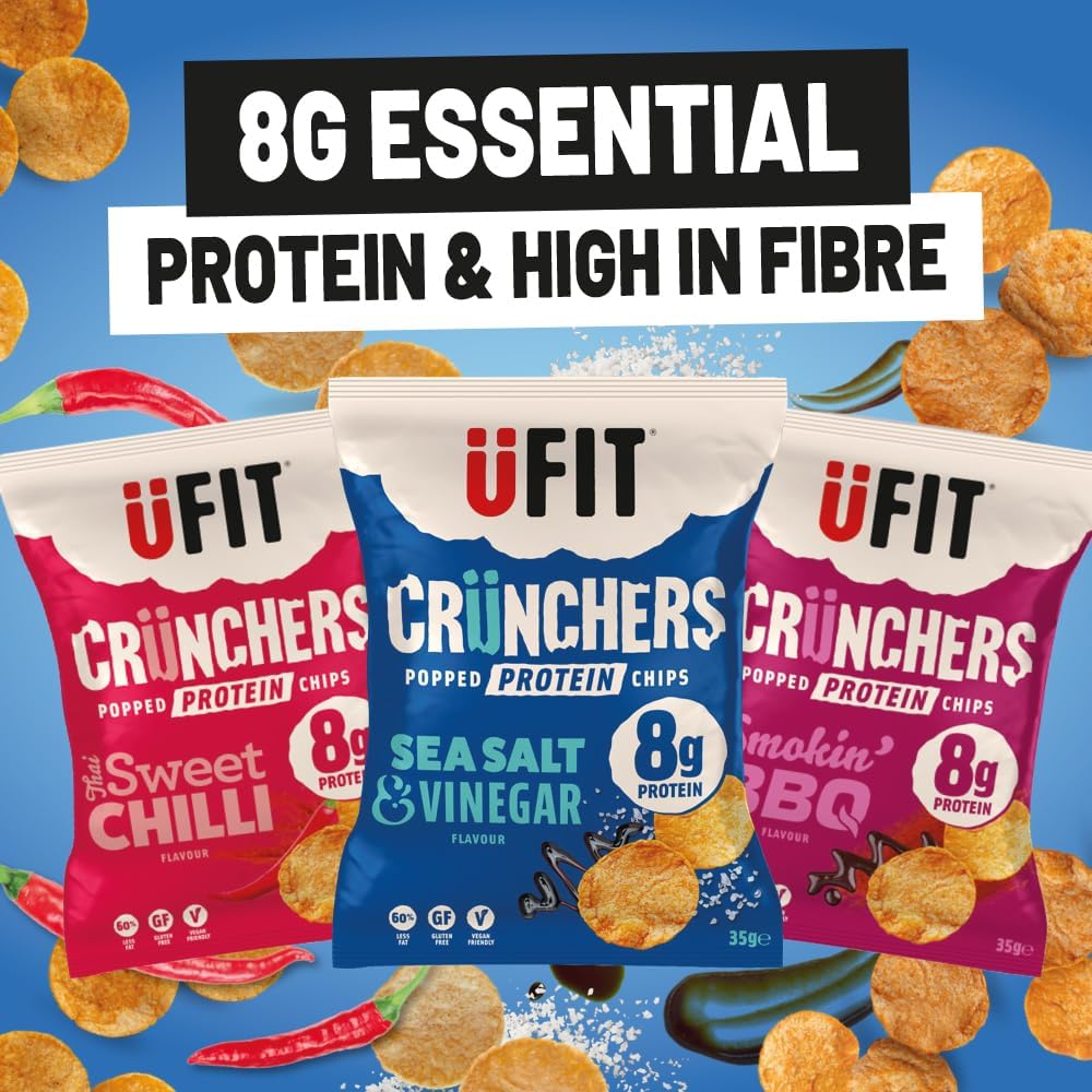 UFIT Crunchers Popped Chips, High Protein Healthy Crisps - Smokin' BBQ Flavour (Box of 18 x 35g)-2