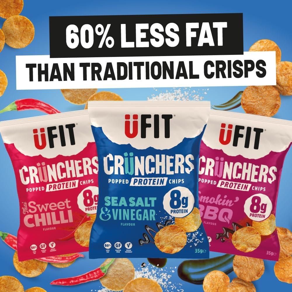 UFIT Crunchers Popped Chips, High Protein Healthy Crisps - Smokin' BBQ Flavour (Box of 18 x 35g)-3