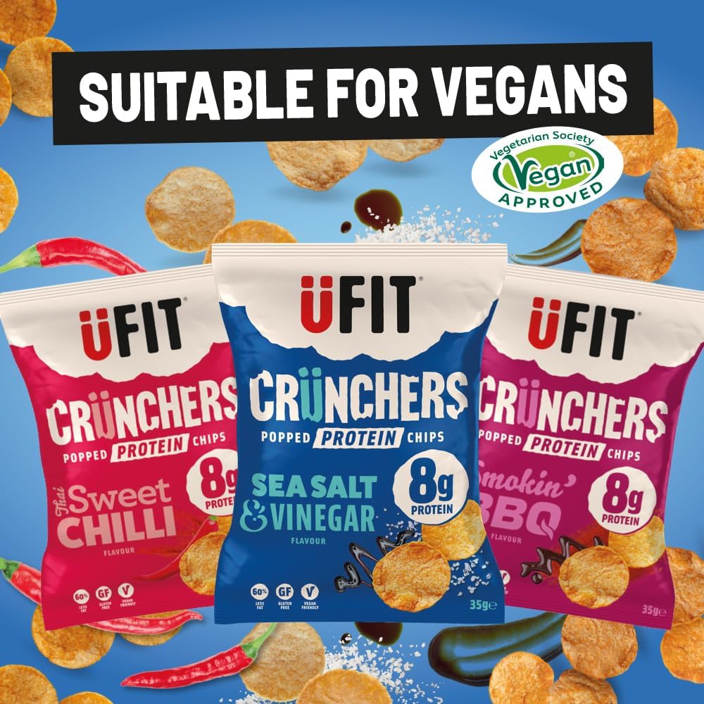 UFIT Crunchers Popped Chips, High Protein Healthy Crisps - Smokin' BBQ Flavour (Box of 18 x 35g)-4