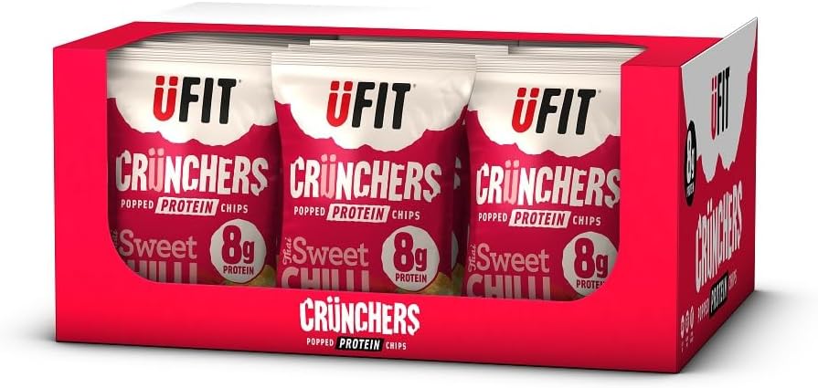 UFIT Crunchers Popped Chips, High Protein Healthy Crisps - Thai Sweet Chilli Flavour (Box of 18 x 35g)-0