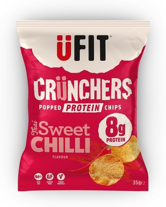 UFIT Crunchers Popped Chips, High Protein Healthy Crisps - Thai Sweet Chilli Flavour (Box of 18 x 35g)-1