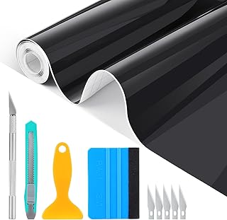 Wilktop Car Film Glossy Black, 300 x 30 cm Car Film Bubble-Free Self-Adhesive PVC Sun Protection Film Car Paint Protection Film Car Tint Film, Can be Used on All Smooth Surfaces