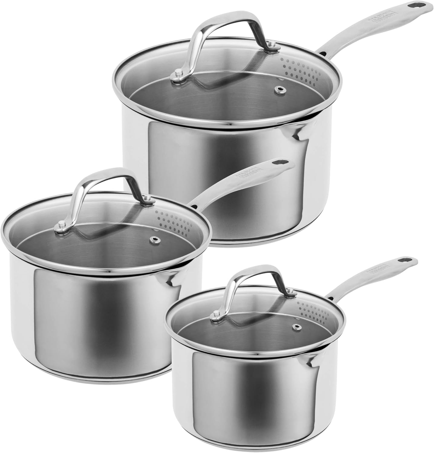 Kuhn Rikon Allround Plus 3-Piece Stainless Steel Saucepan Set with Glass Lids and Drainer, 16cm, 18cm, and 20cm, Induction and Oven Safe, High Quality Prodcut-0