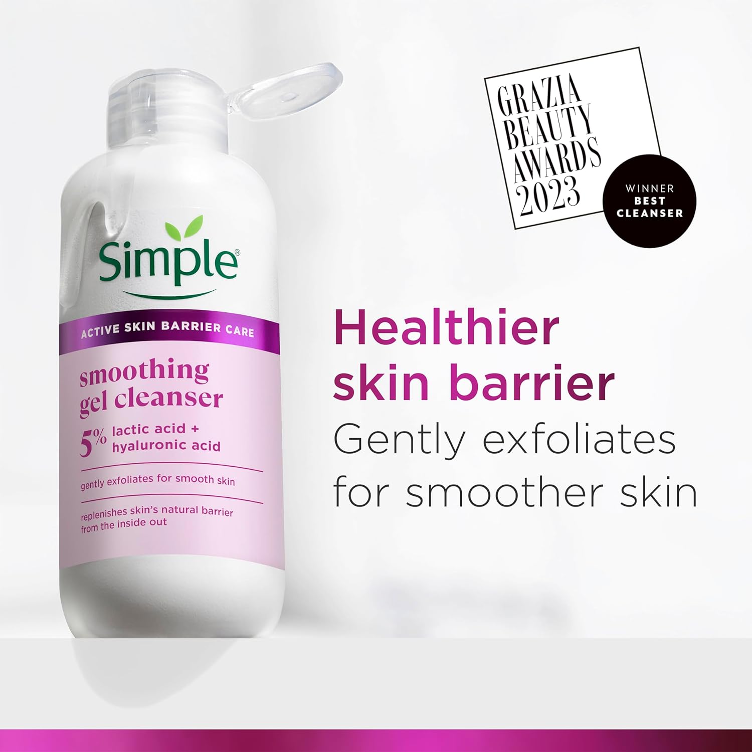 Simple Smoothing Gel Cleanser Face Cleanser Suitable for Even the Most Sensitive Skin with 5% Lactic Acid and Hyaluronic Acid 230 ml-1