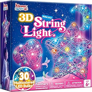 Klever Kits 3D String Art Kit for Kids,Arts and Crafts for Kids Ages 8 9 10 11 12,DIY Lantern Craft Set for Boys Girls,Light Up String Light Toywith 30 Multi-Colored LED Bulbs,Christmas Birthday Gifts